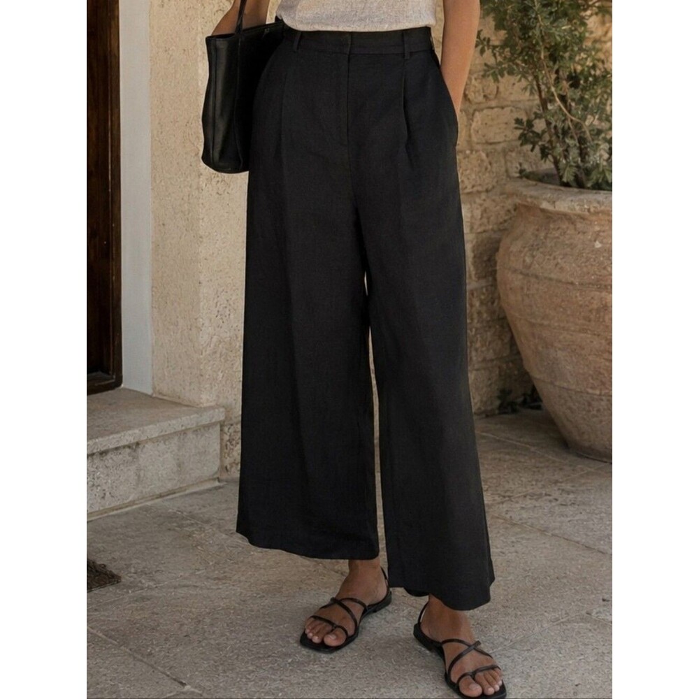 J.Crew 100% Linen Cropped Essential Wide Leg Pants 6P Minimalist Coastal Summer